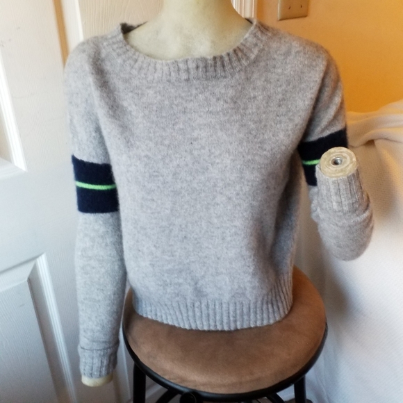 360 Sweater 100% Cashmere gray sweater blue stripe sweater XS - Picture 1 of 9